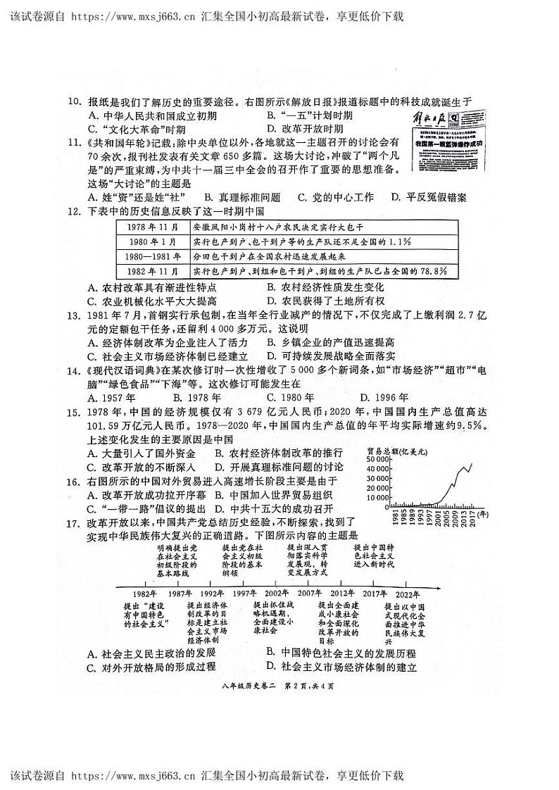 82，安徽省淮北市“五校联考”2023-2024学年八年级下学期4月期中历史试题(1)第2页