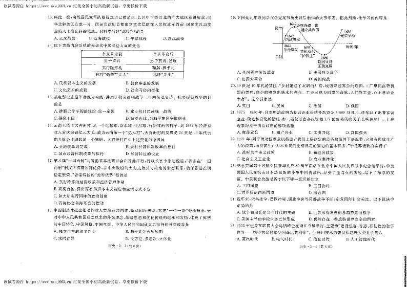 148，2024年云南省初中学业水平考试标准模拟卷（三）历史试卷02