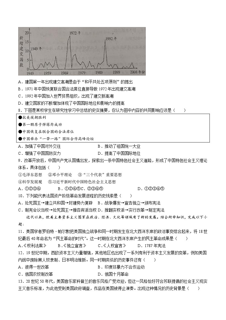 150，天津市静海区实验中学2023-2024学年九年级下学期4月月考历史试题(无答案)第2页