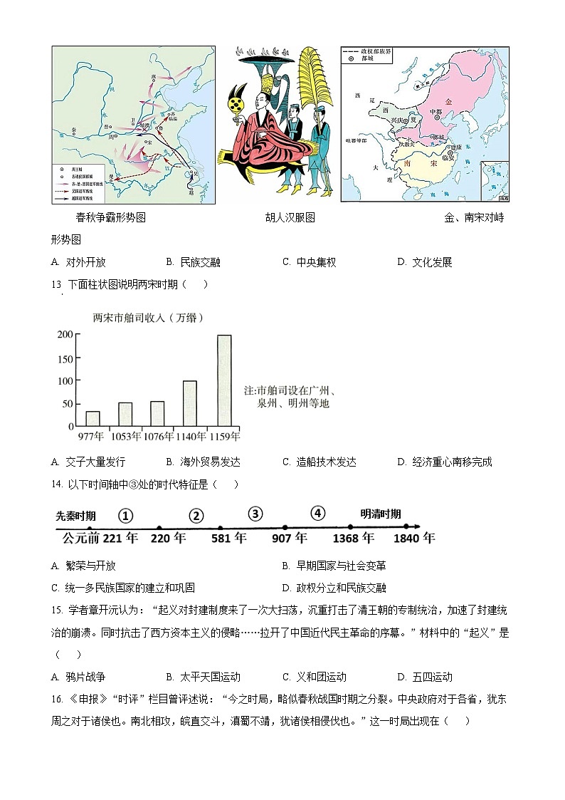583，2024年江苏省连云港市新海实验中学中考一模历史试题03