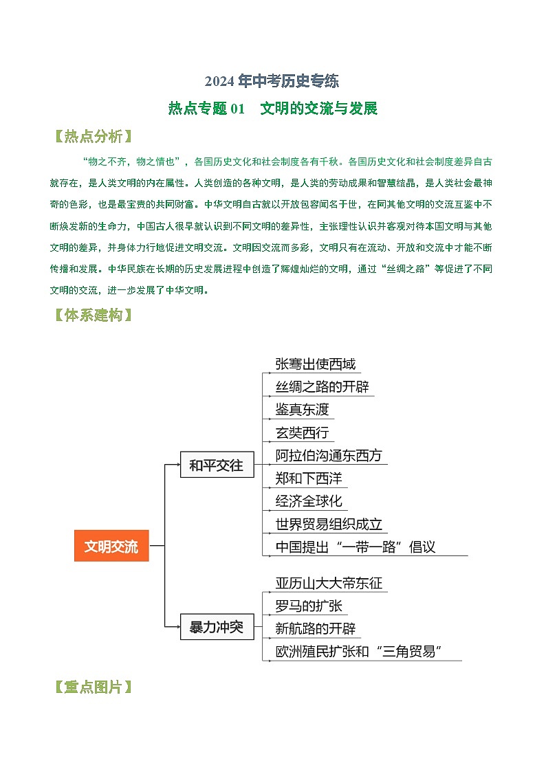 2024年中考历史专练（上海专用）热点专题01 文明的交流与发展（含解析）第1页