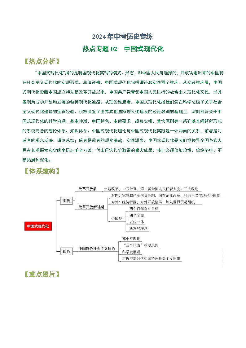 2024年中考历史专练（上海专用）热点专题02 中国式现代化（含解析）第1页
