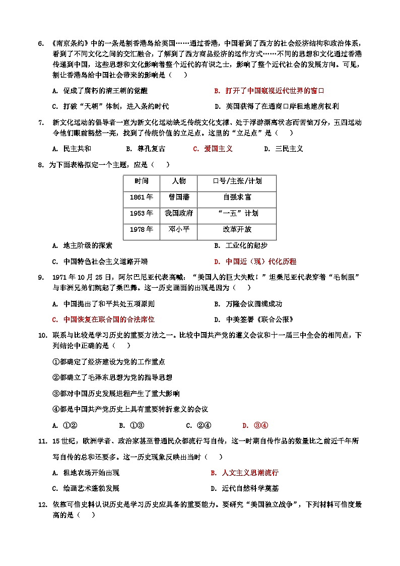 2024年辽宁省九年级中考模拟历史试题一02