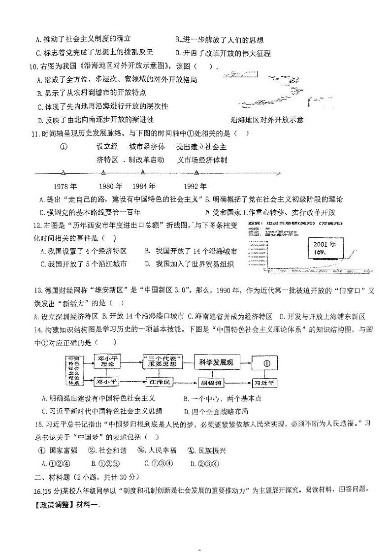 陕西省西安市国际港务区铁一中陆港初级中学2023-2024学年部编版八年级下学期期中历史试题02