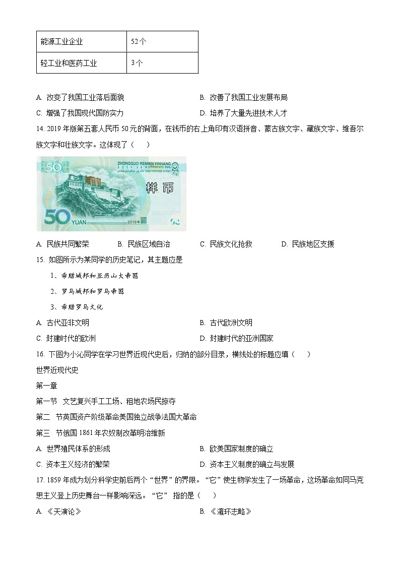 江西省2024年九年级历史下学期学业水平考试适应性试卷(五)（原卷版）第3页