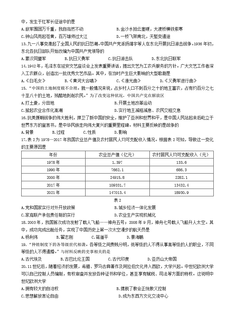 2024年云南省昆明市寻甸回族彝族自治县中考二模历史试题第3页
