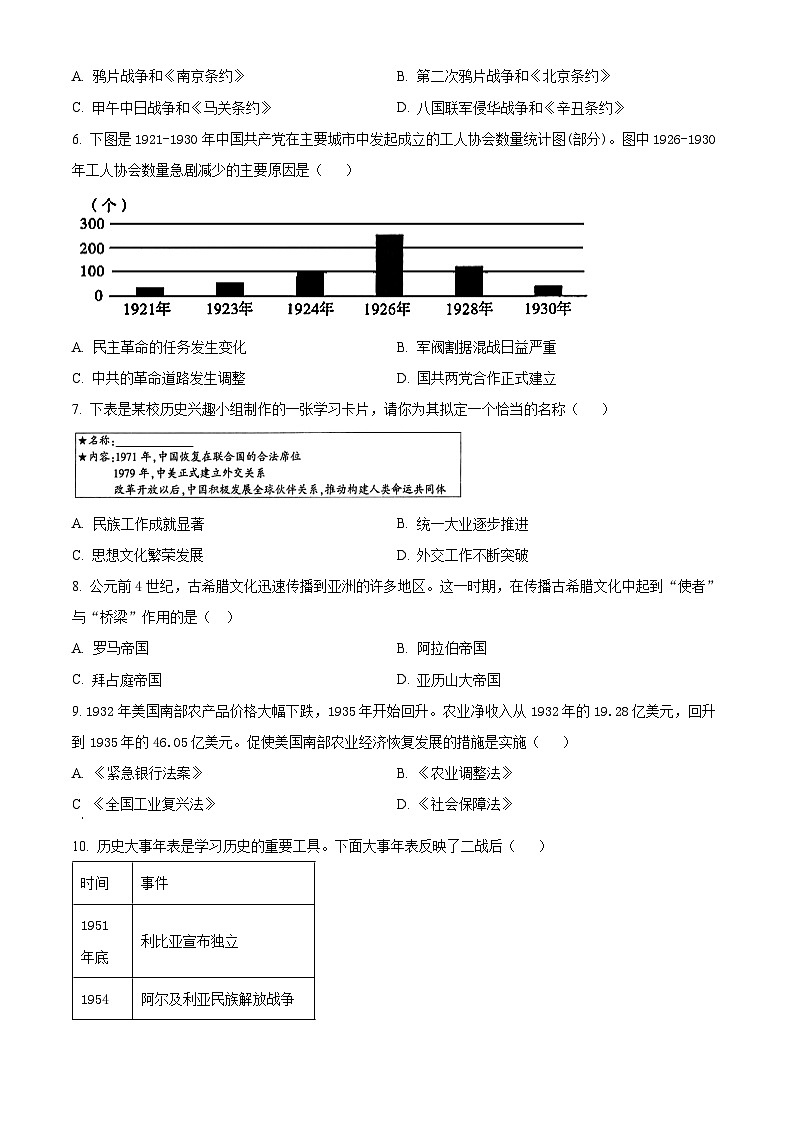甘肃省平凉市2024年中考二模统考历史试题（原卷版+解析版）02