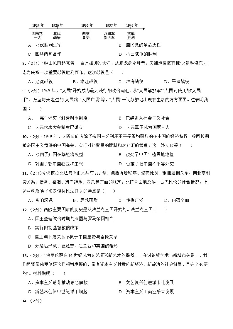 2024年甘肃省武武威第十四中学教研联片中考二模历史试题03