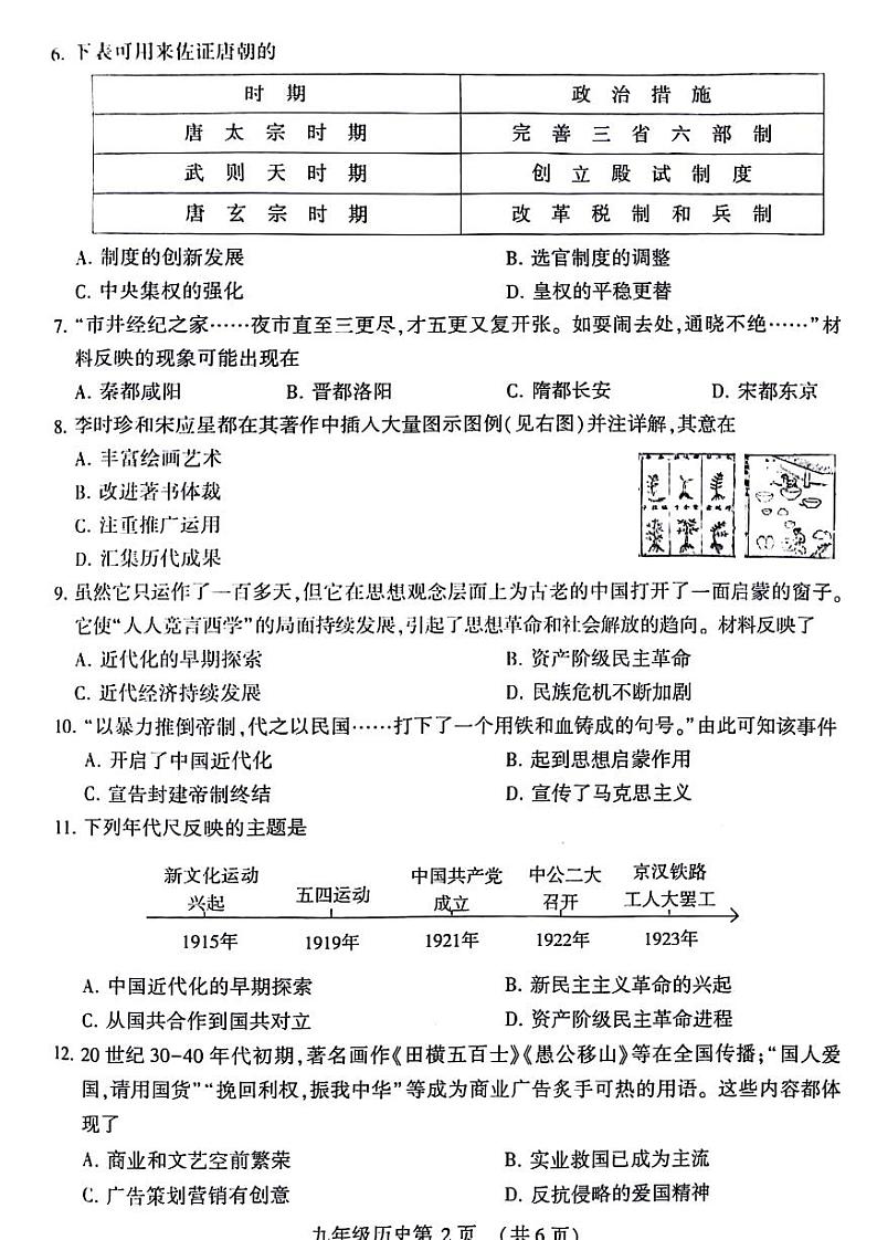 2024年河南省许昌市九年级中考二模历史试卷及答案第2页