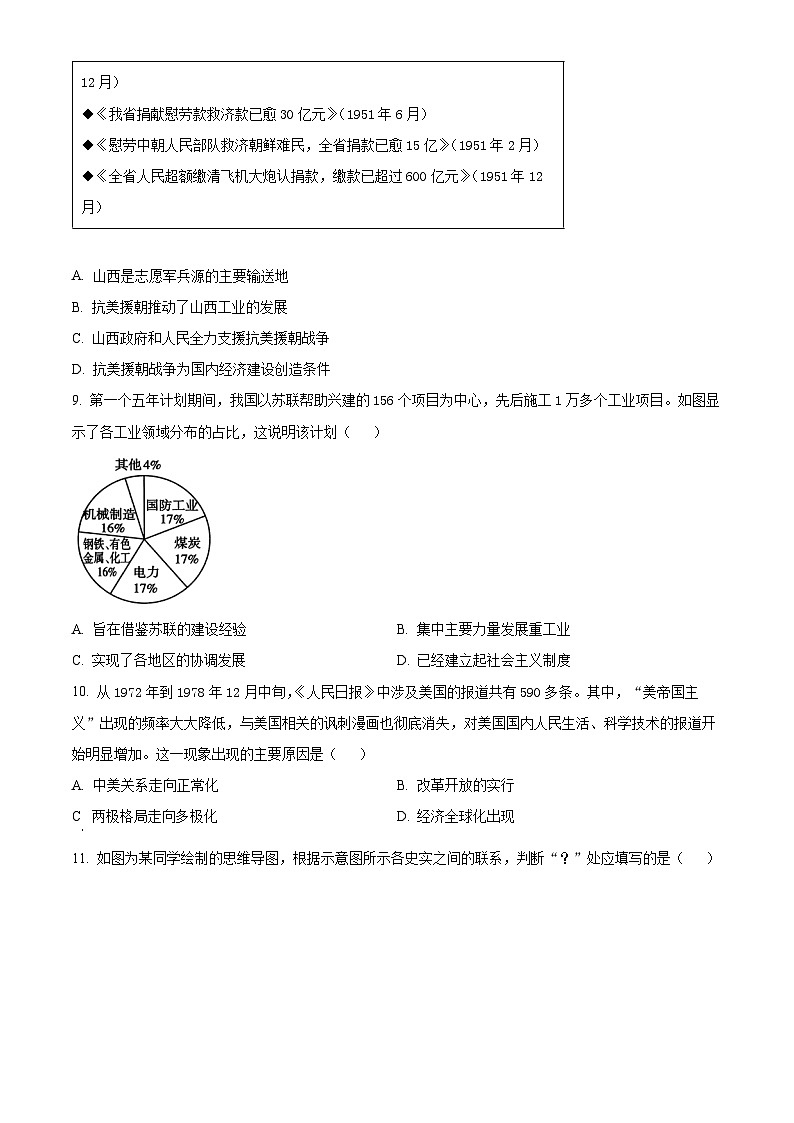 2024年山西省太原市中考二模历史试题（原卷版+解析版）03