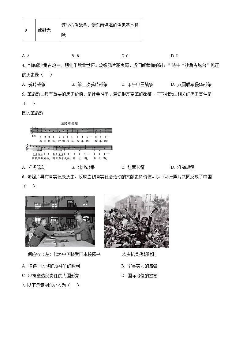 2024年陕西省渭南市合阳县九年级二模历史试题（原卷版+解析版）02