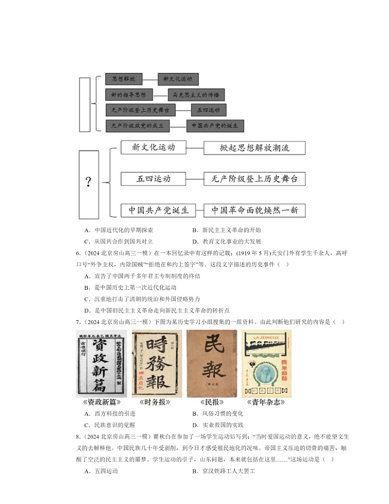 2024北京初三一模历史试题分类汇编：新民主主义革命的开始章节综合02
