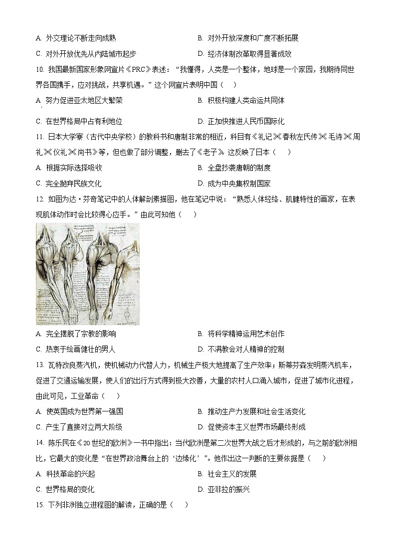 安徽省蚌埠市高新技术开发区2023-2024学年部编版九年级下学期第二次模拟历史试卷（原卷版）第3页