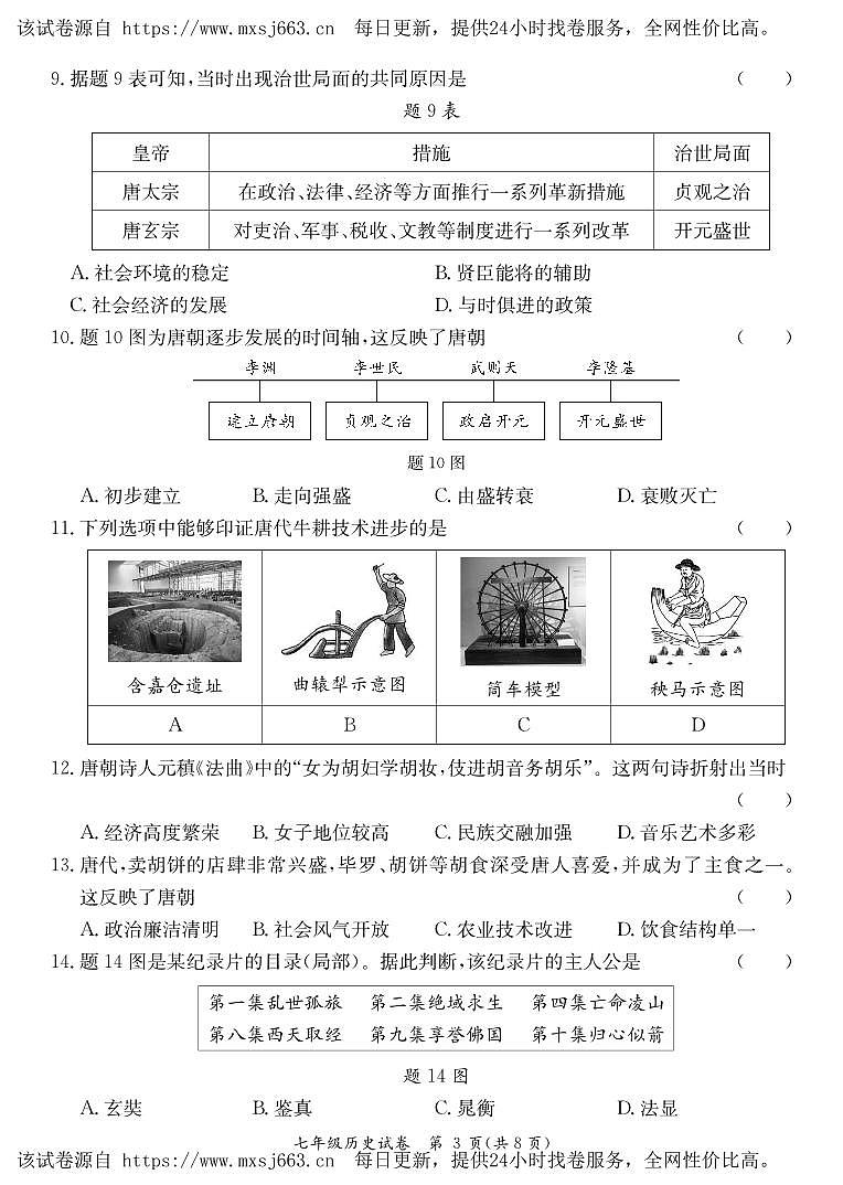 广东省河源市紫金县2023-2024学年七年级下学期期中考试历史试题03