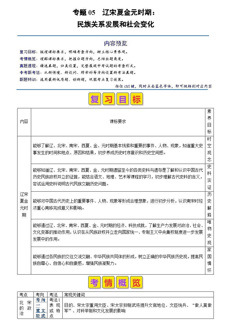 专题05 辽宋夏金元时期：民族关系发展和社会变化（原卷版+解析版）01
