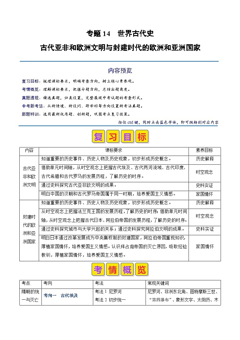 2024年历史会考-专题14 世界古代史（原卷版）第1页