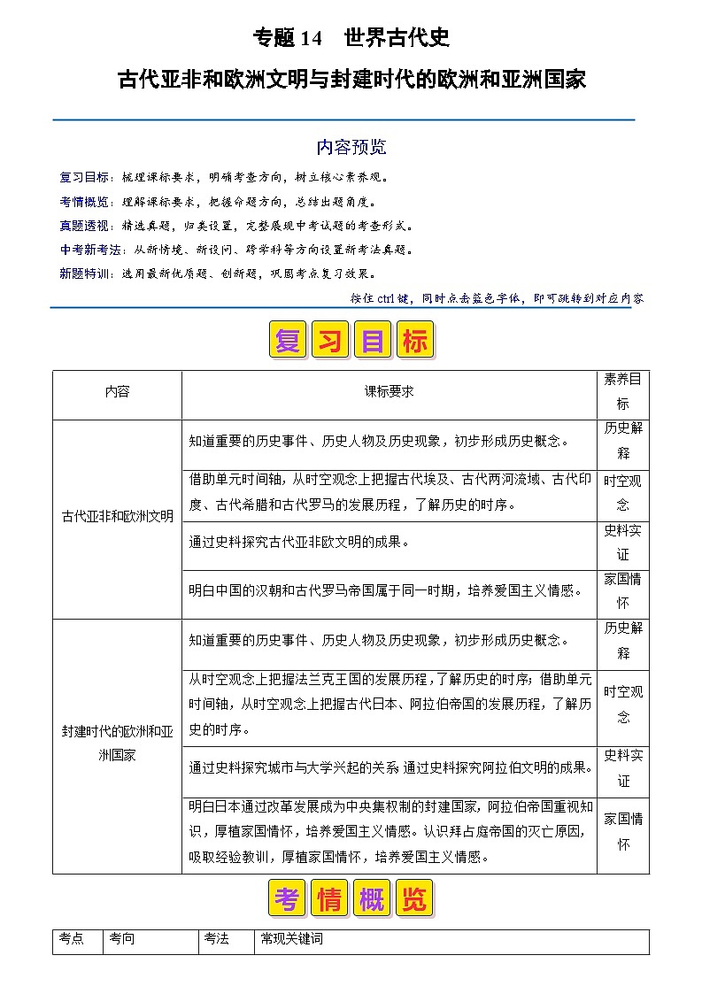 2024年历史会考-专题14 世界古代史（解析版）第1页