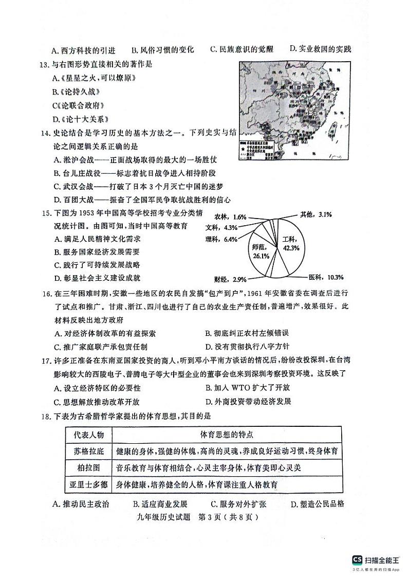 2024年山东省聊城市冠县中考二模历史试题第3页