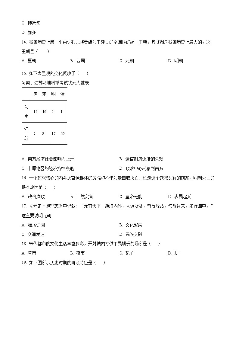 江苏省苏州市2023-2024学年七年级下学期期中质量监测历史试题（原卷版+解析版）03