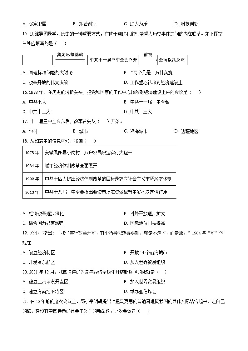 天津市东丽区华新共同体2023-2024学年八年级下学期4月期中历史试题（原卷版+解析版）03