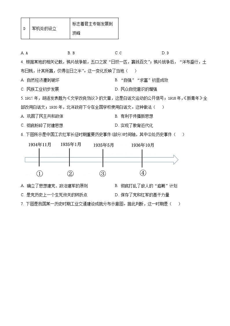 2024年陕西省西安市新城区校园联考九年级模拟预测历史试题（原卷版+解析版）02