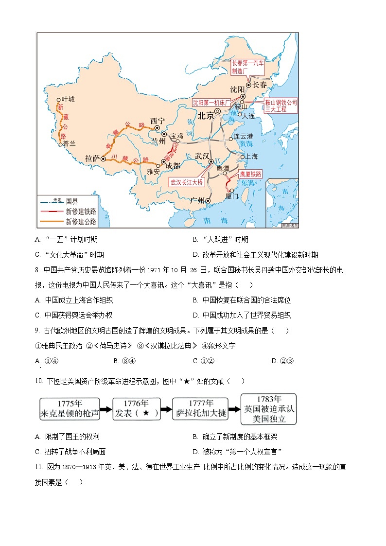 2024年陕西省西安市新城区校园联考九年级模拟预测历史试题（原卷版+解析版）03