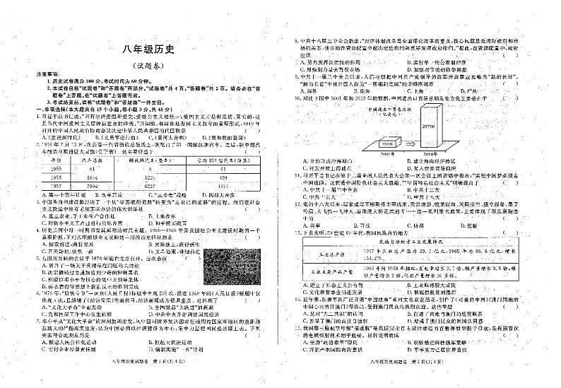 安徽省六安市霍邱县2023-2024学年八年级下学期5月月考历史试题第1页
