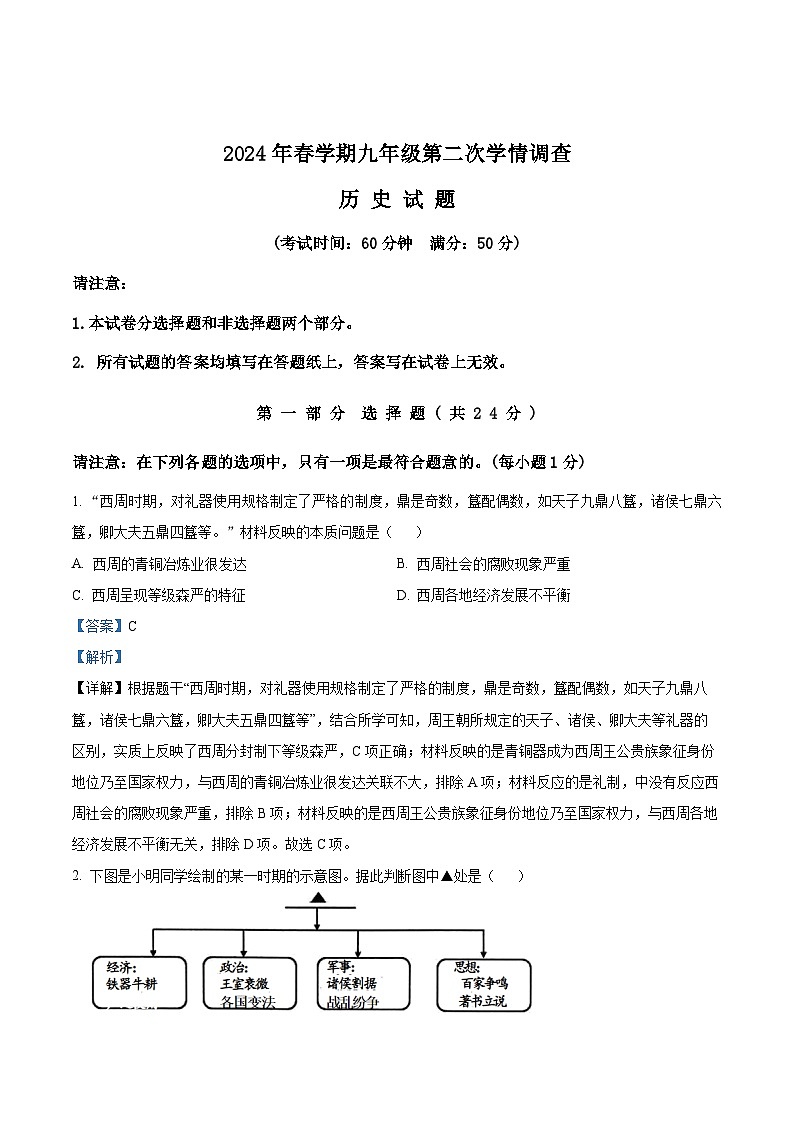 2024年江苏省泰州市泰兴市中考二模历史试题（解析版）第1页