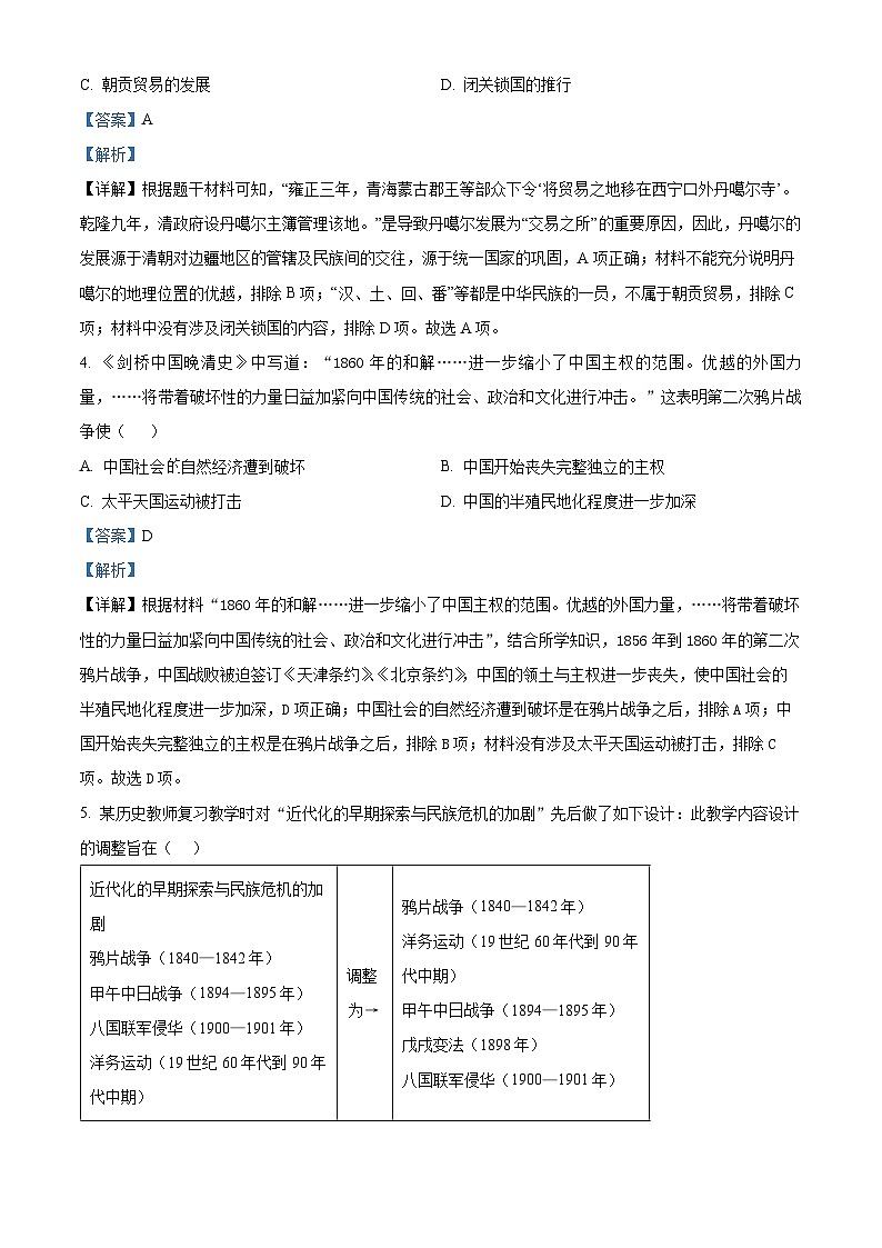2024年江苏省连云港市赣榆区赣榆实验中学中考三模历史试题（原卷版+解析版）02