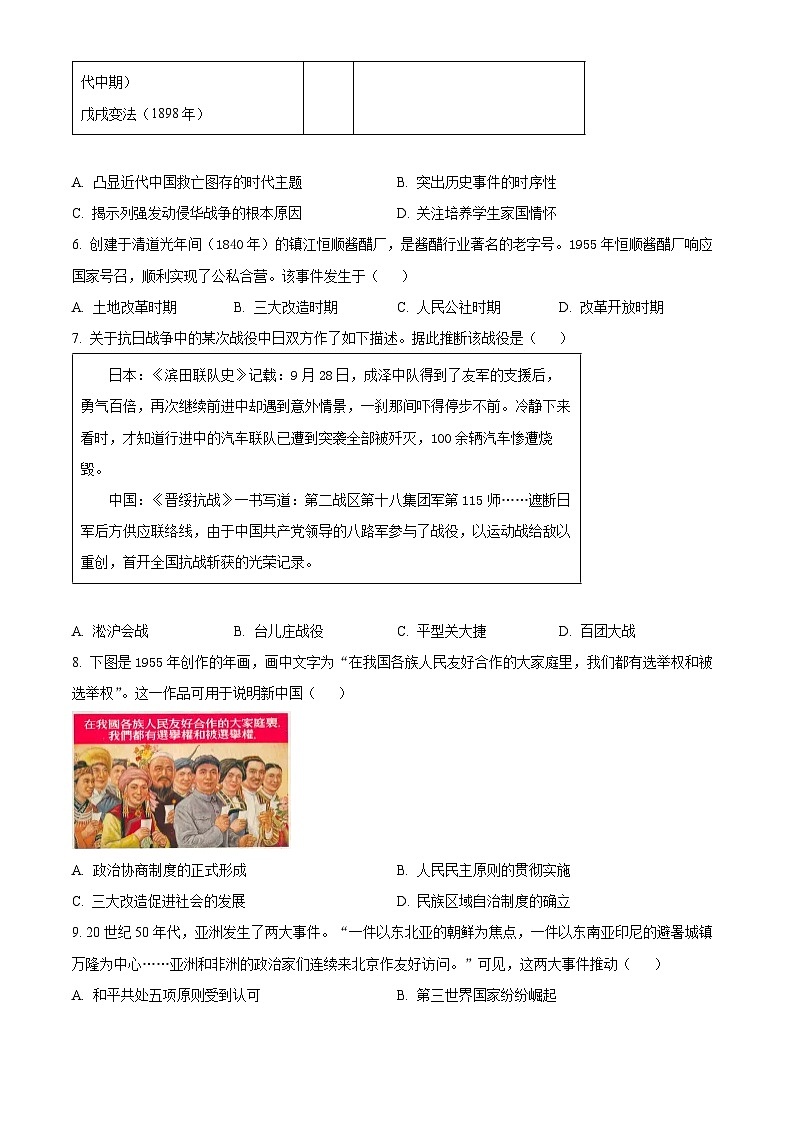 2024年江苏省连云港市赣榆区赣榆实验中学中考三模历史试题（原卷版+解析版）02