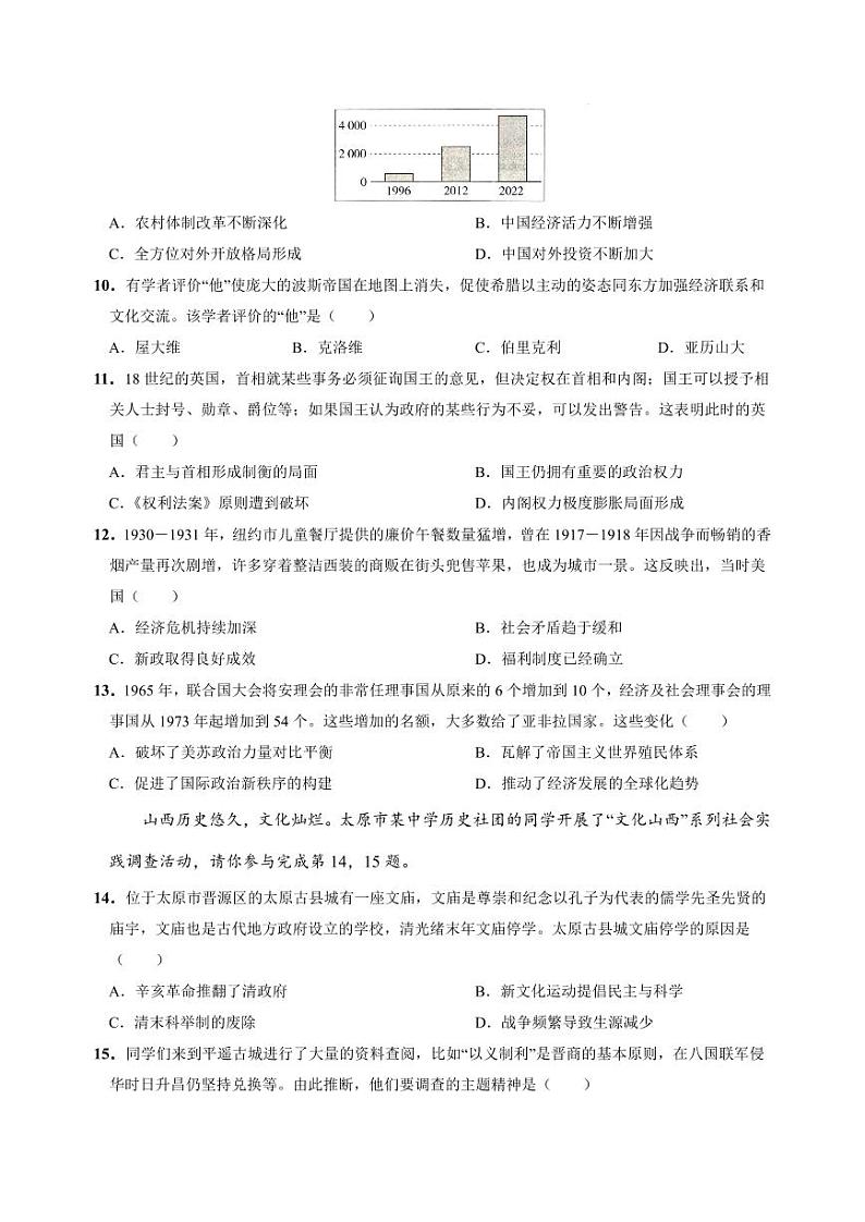 山西省2024年中考一模历史试卷+答案03