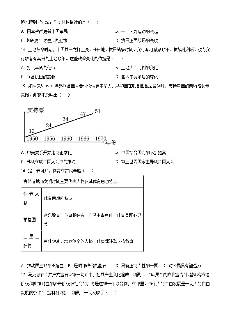 2024年河南省驻马店市第四中学中考模拟预测历史试题（原卷版）第3页