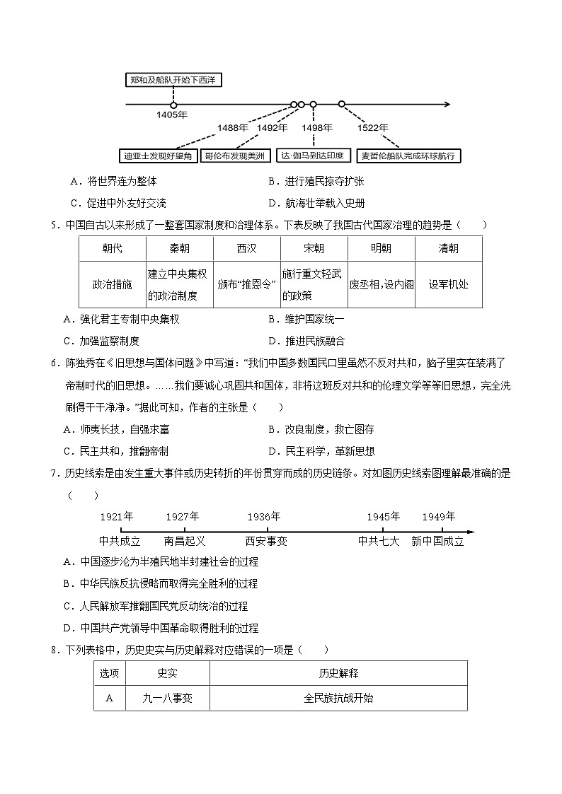 2024年中考第三次模拟考试题：历史（内蒙古呼和浩特卷）（考试版）第2页