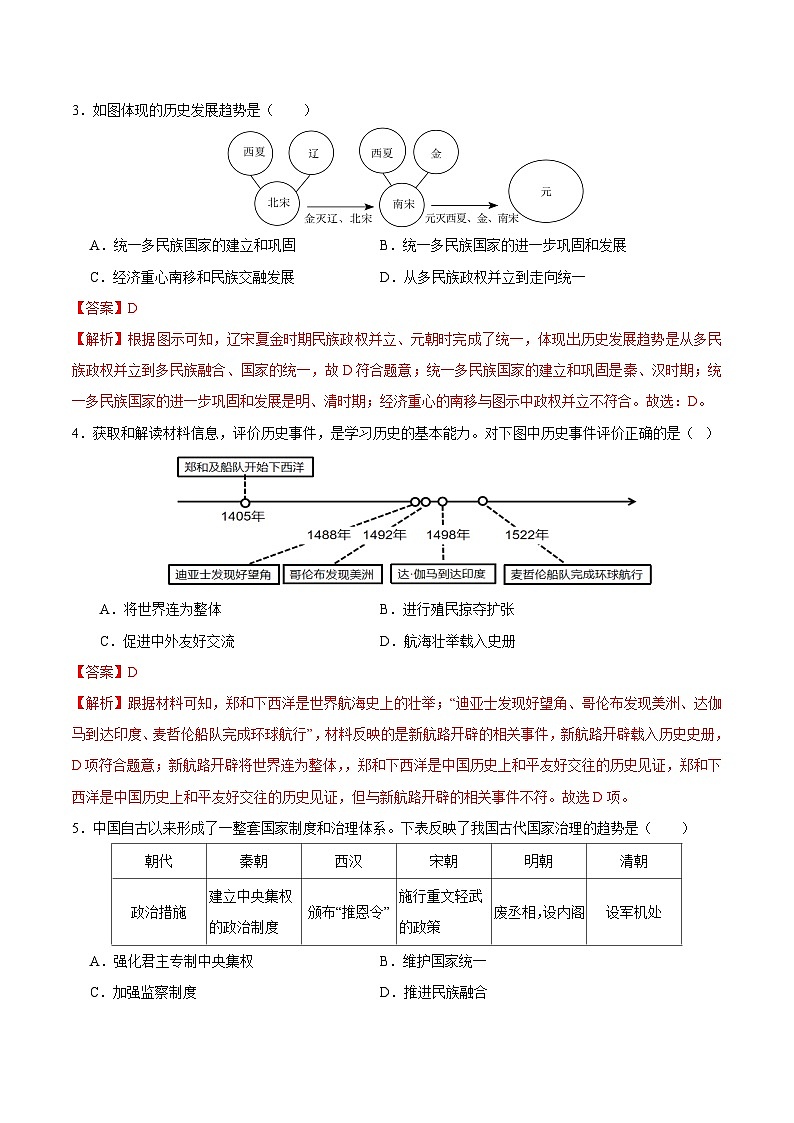 2024年中考第三次模拟考试题：历史（内蒙古呼和浩特卷）（解析版）第2页