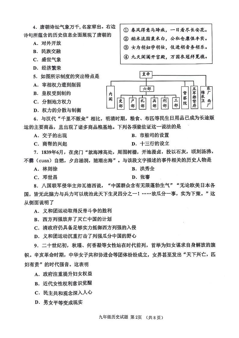2024年山东省济宁市邹城市中考二模历史试题02