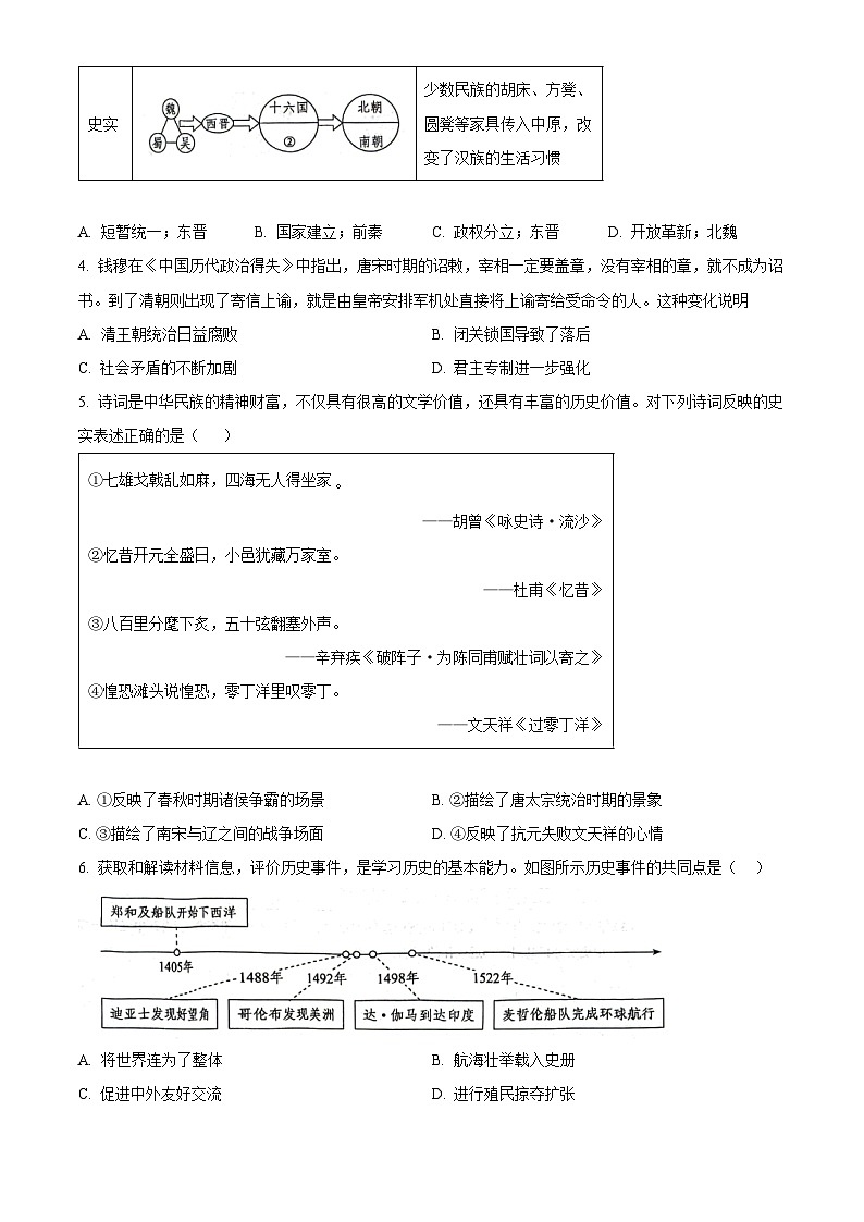 2024年广东省深圳市龙岗区宏扬学校中考模拟预测历史试题（原卷版）第2页