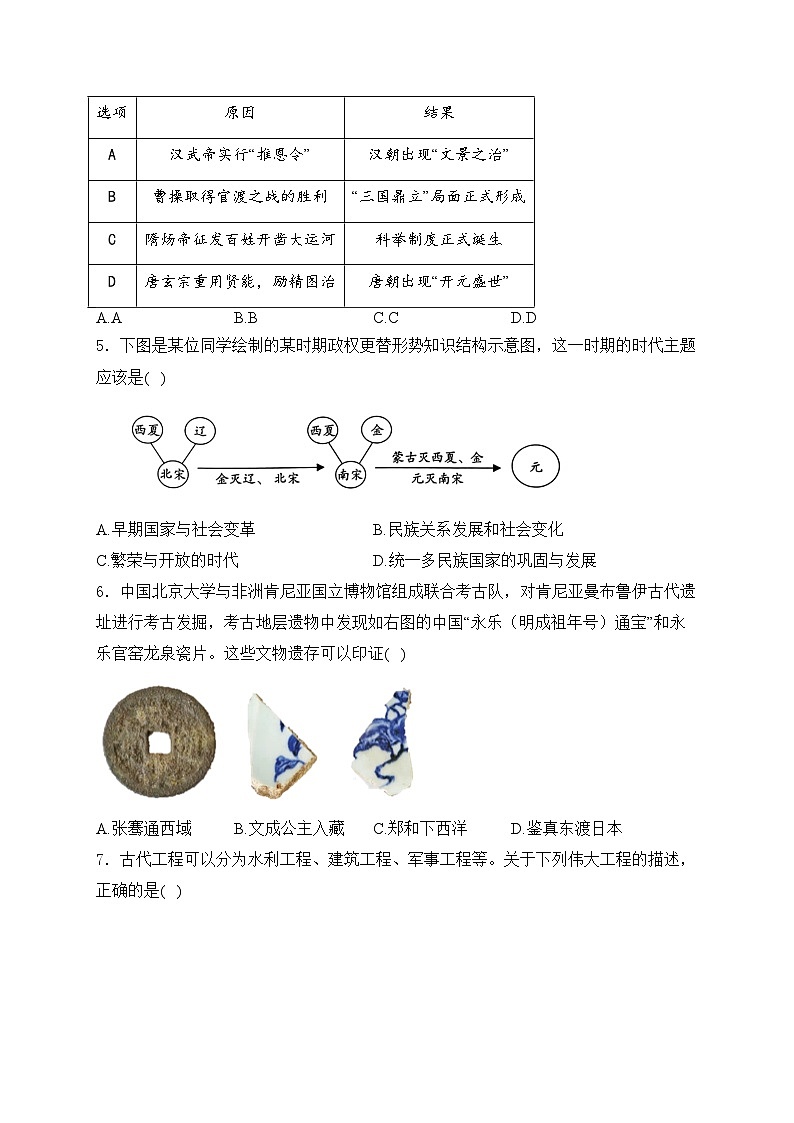 云南省红河哈尼族彝族自治州2024年中考二模历史试卷(含答案)第2页