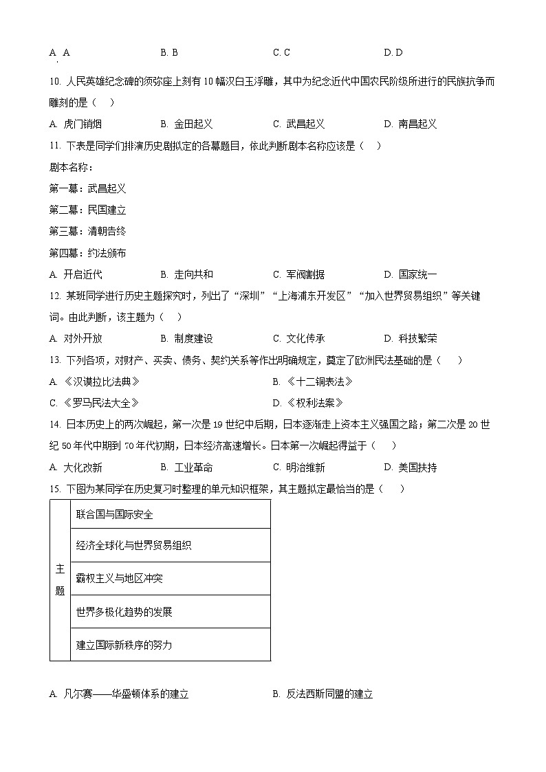 辽宁省本溪市2024年中考二模考试道德与法治历史试题-初中历史（原卷版）第3页