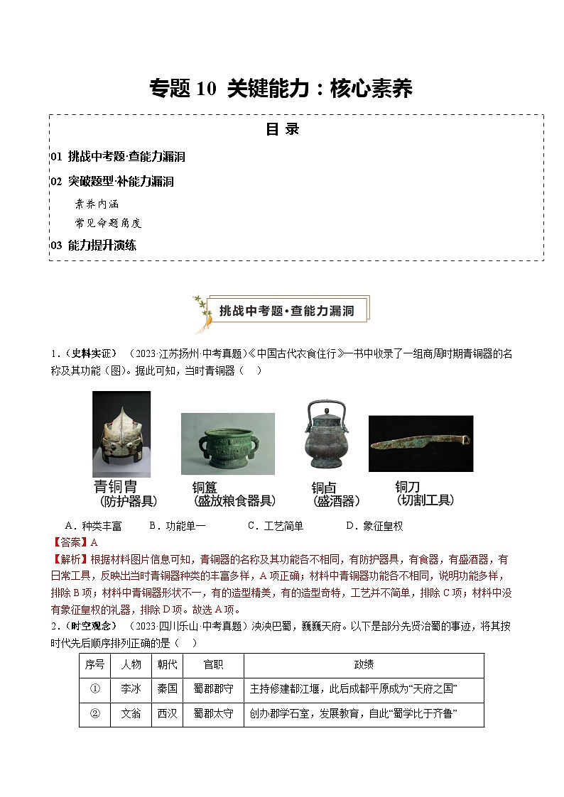 专题10 关键能力：核心素养（查补能力·提升练）（解析版）第1页