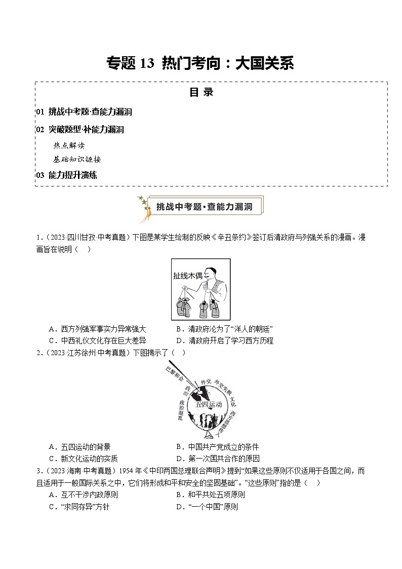 专题13 热门考向：大国关系（查补能力·提升练）（原卷版）第1页