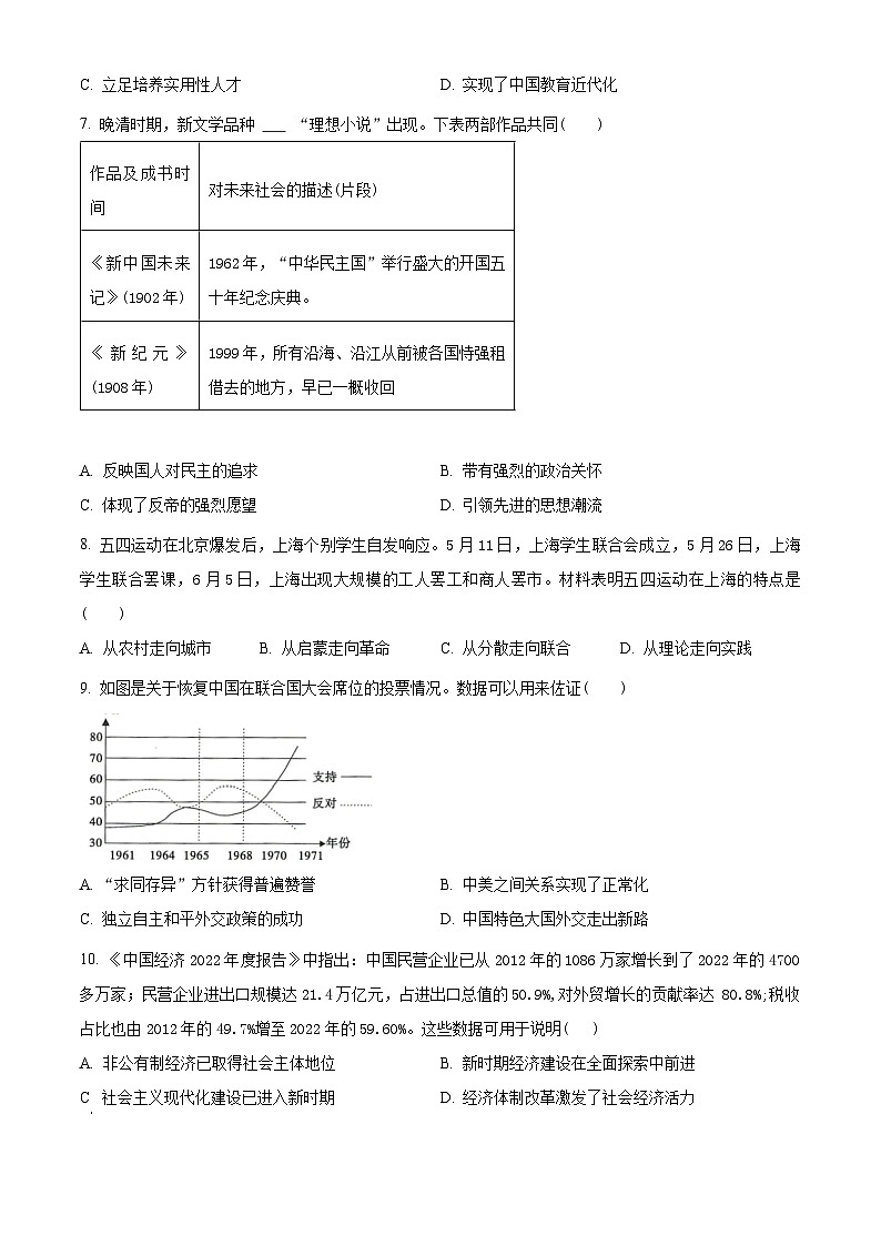 2024年安徽省中考最后一卷历史试卷 （原卷版）第3页