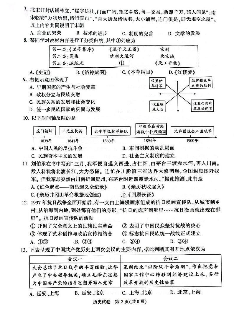 2024年北京市顺义区中考二模历史试卷02