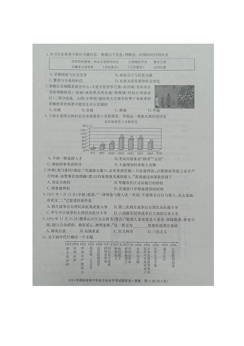 2024年湖南省怀化市九年级二模历史试题02