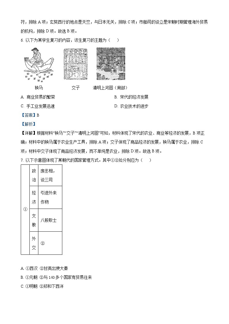 2024年北京市门头沟区九年级二模历史试题（原卷版+解析版）03