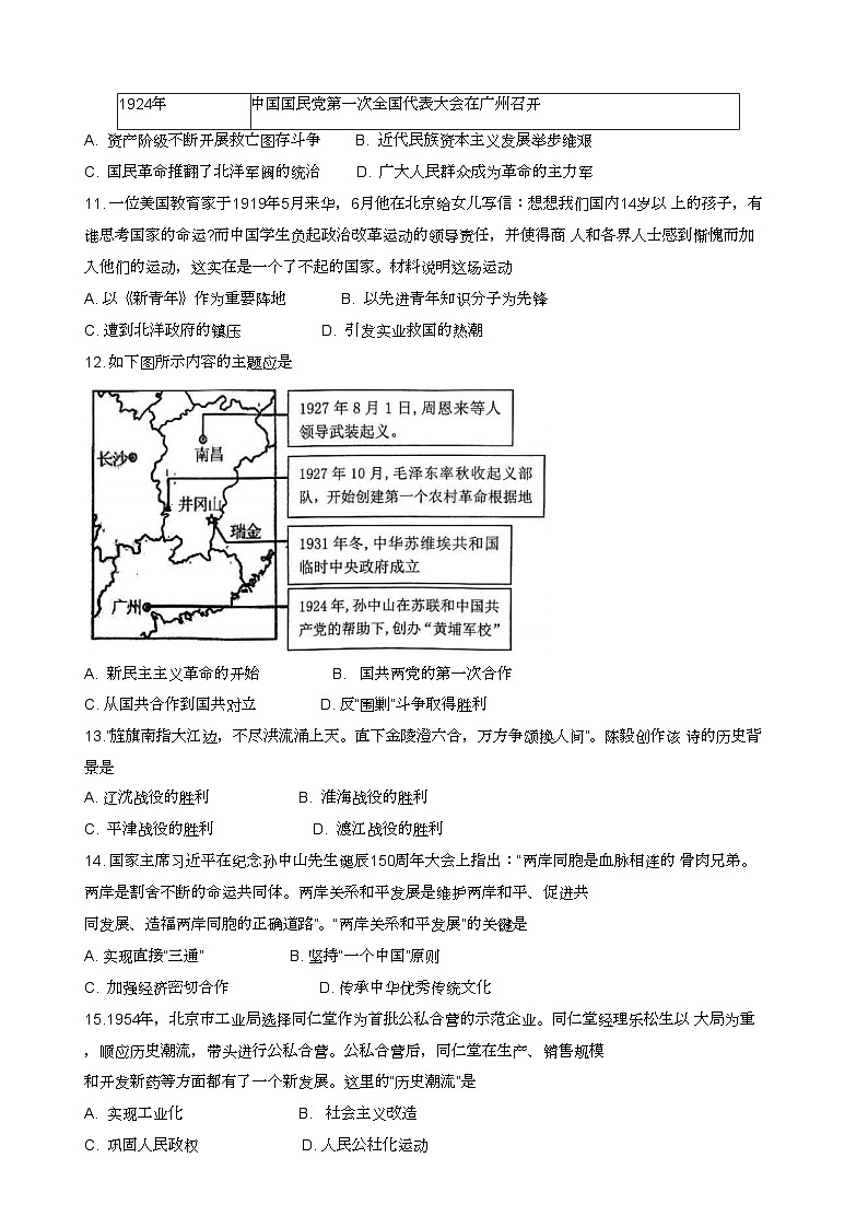 2024年山东省临沂市临沭县中考二模历史试题+03