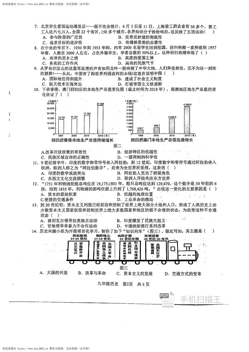17，2024年安徽省C20教育联盟九年级历史下学期学业水平测试最后一卷第2页