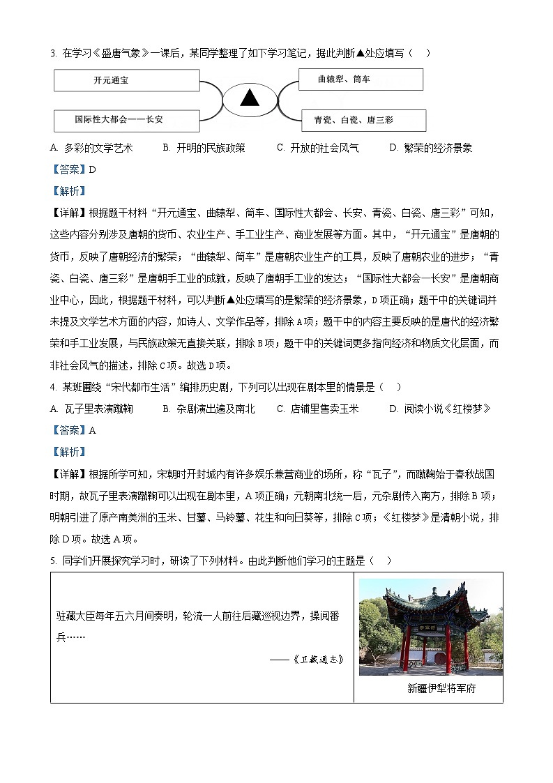 精品解析：2024年辽宁省中考一模历史试题（原卷版+解析版）02