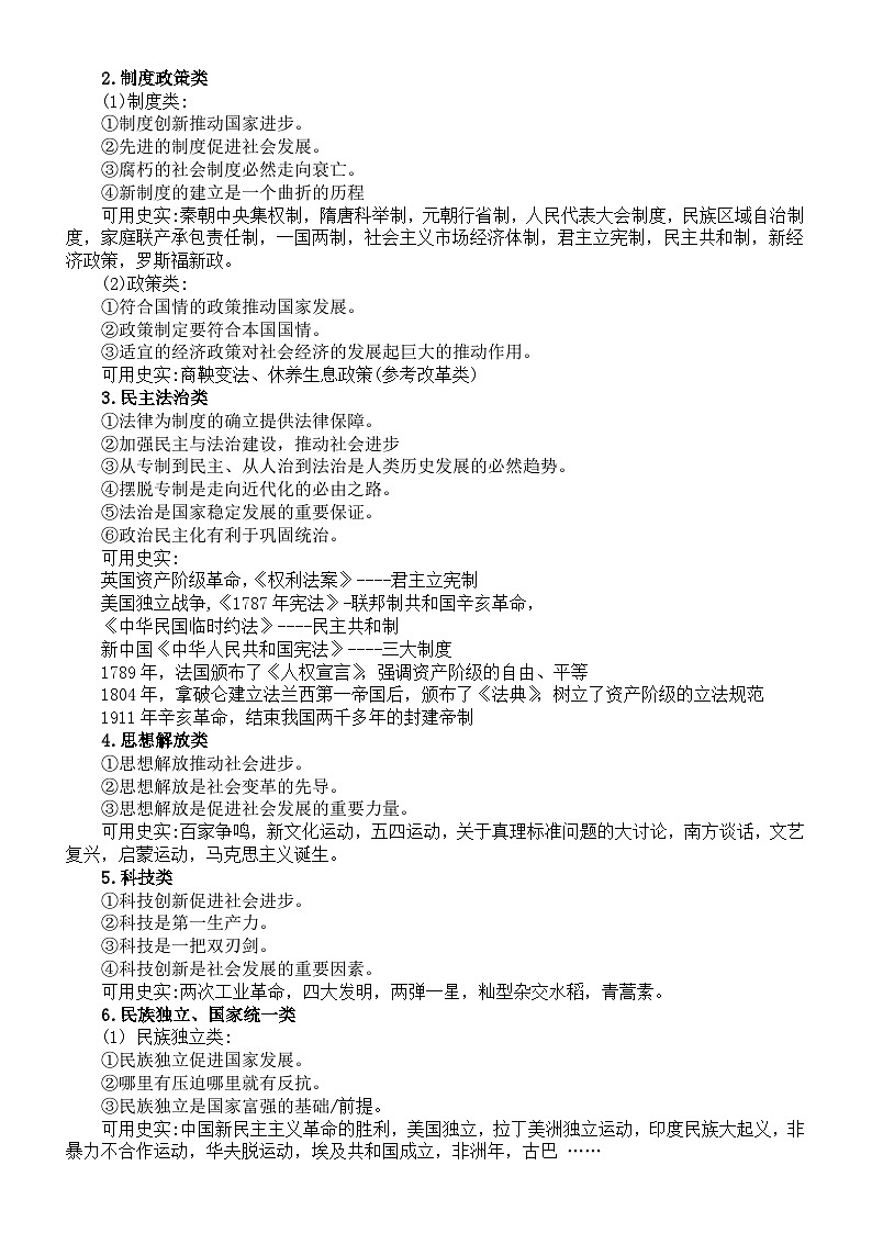 初中历史2024届中考小论文答题术语整理02