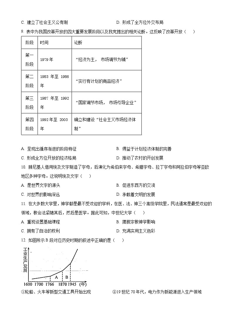 2024年江苏省徐州市中考三模历史试题（学生版）第3页