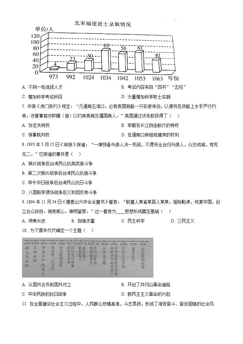 2024年湖南省怀化市九年级二模历史试题（学生版+教师版）03